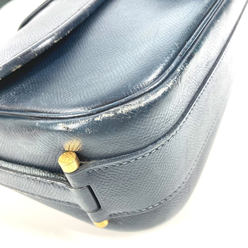 HERMES Vintage Noumea Bag Shoulder Flap Shoulder Bag Leather Unisex Navy