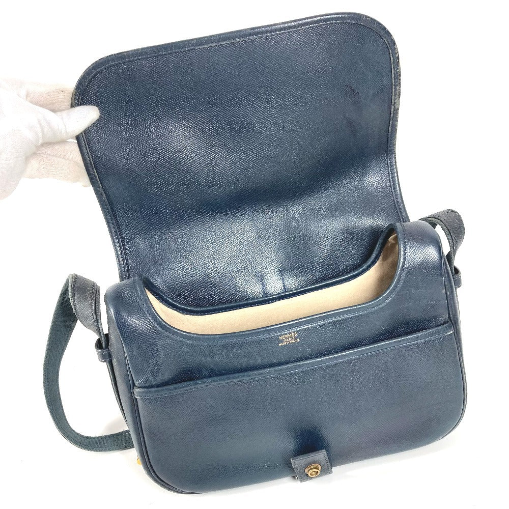 HERMES Vintage Noumea Bag Shoulder Flap Shoulder Bag Leather Unisex Navy