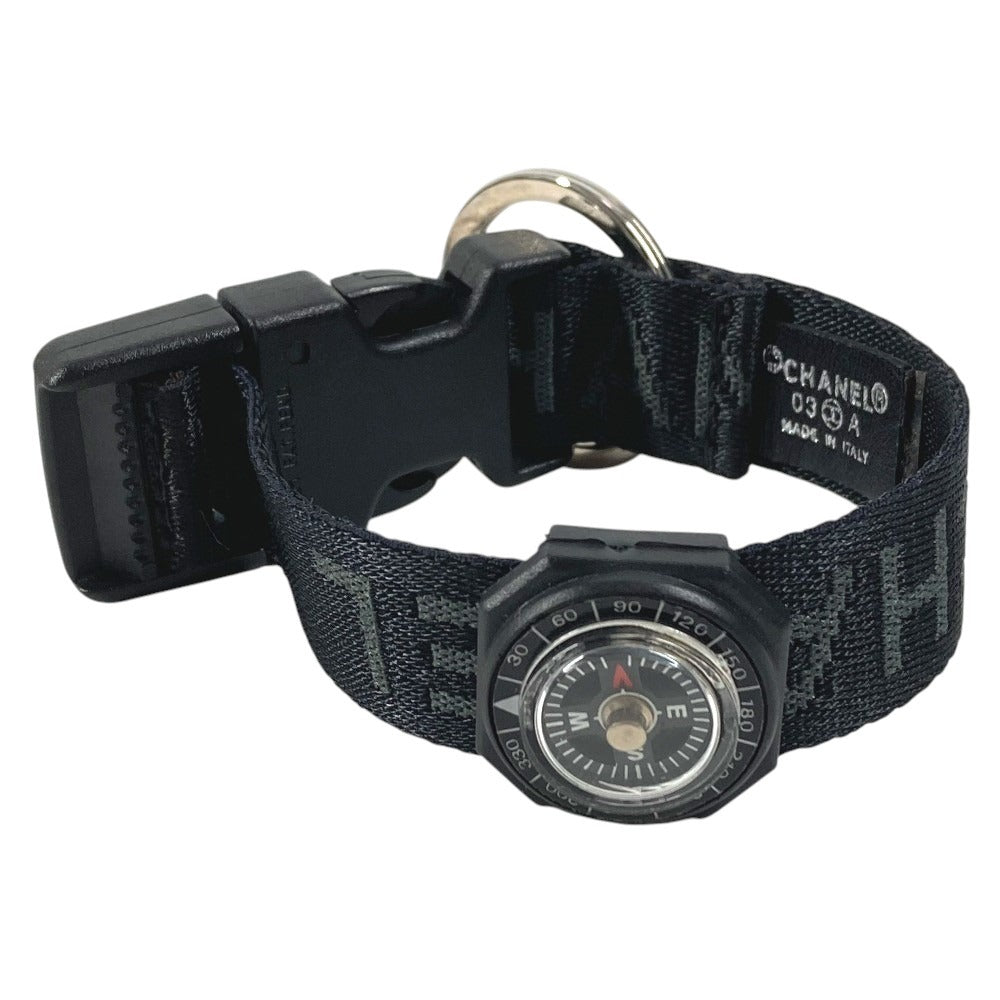 CHANEL Sports CC Coco Mark 03A Compass Accessory Keyring Bracelet Canvas Unisex Black