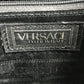 VERSACE ヴィンテージ サンバースト ロゴ バニティバッグ カバン バニティ フラップ ミラー付き ボックスバッグ ハンドバッグ レザー ユニセックス ブラック