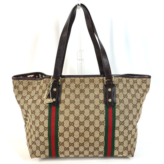 GUCCI 139260 チャーム付き GG ロゴ シェリーライン 肩掛け トートバッグ カバン ショルダーバッグ GGキャンバス/レザー ユニセックス ベージュ