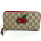GUCCI 476049 GGスプリーム GG ロゴ チェリー サクランボ ラインストーン ラウンドファスナー ロングウォレット 長財布 GGスプリームキャンバス ユニセックス レッド
