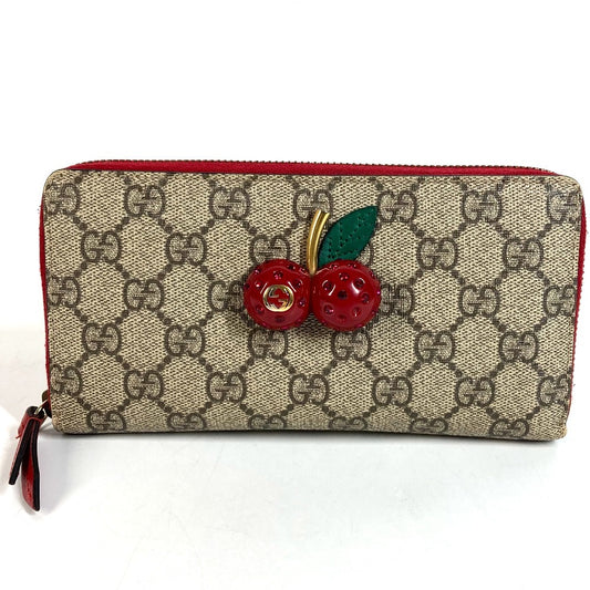 GUCCI 476049 GGスプリーム GG ロゴ チェリー サクランボ ラインストーン ラウンドファスナー ロングウォレット 長財布 GGスプリームキャンバス ユニセックス レッド