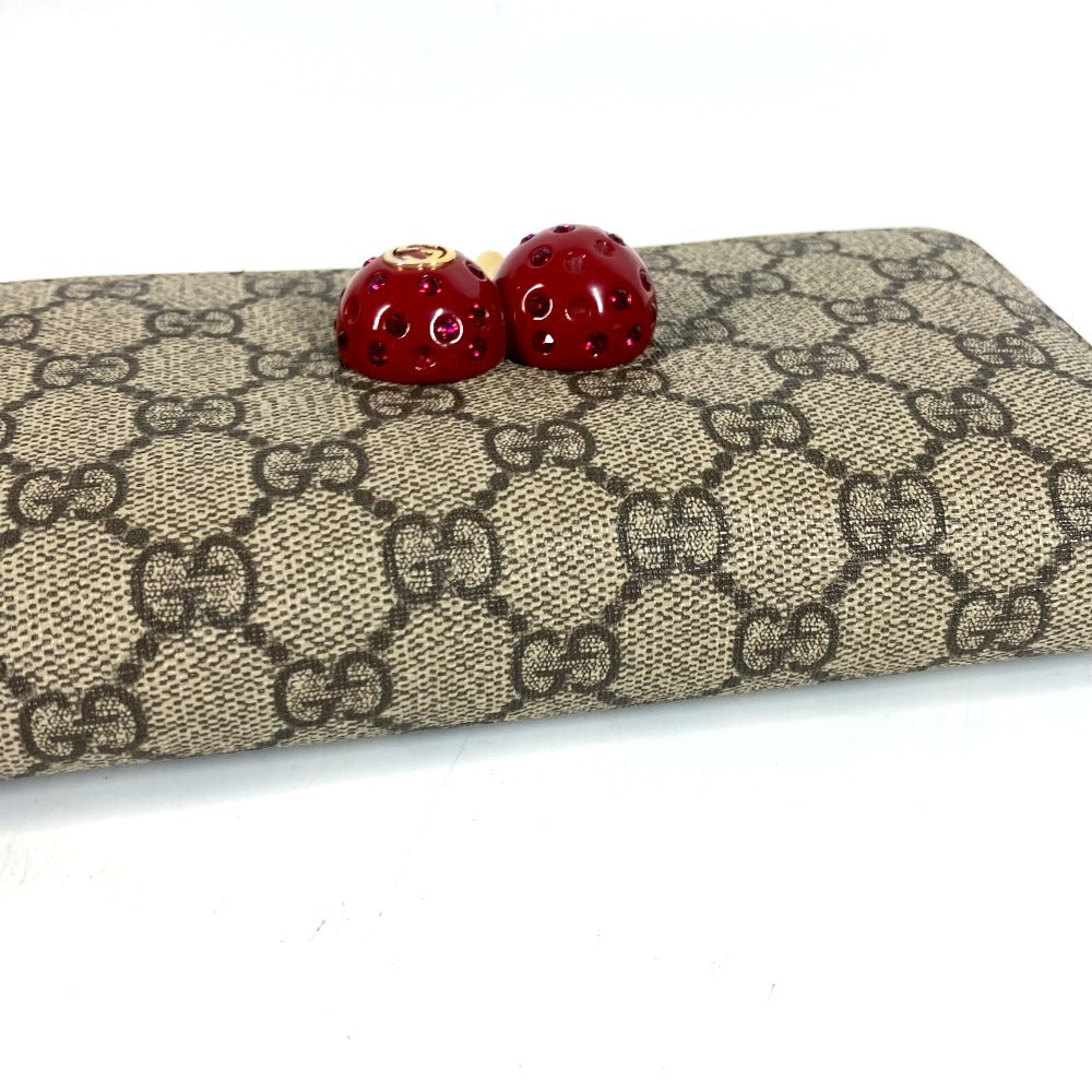 GUCCI 476049 GGスプリーム GG ロゴ チェリー サクランボ ラインストーン ラウンドファスナー ロングウォレット 長財布 GGスプリームキャンバス ユニセックス レッド