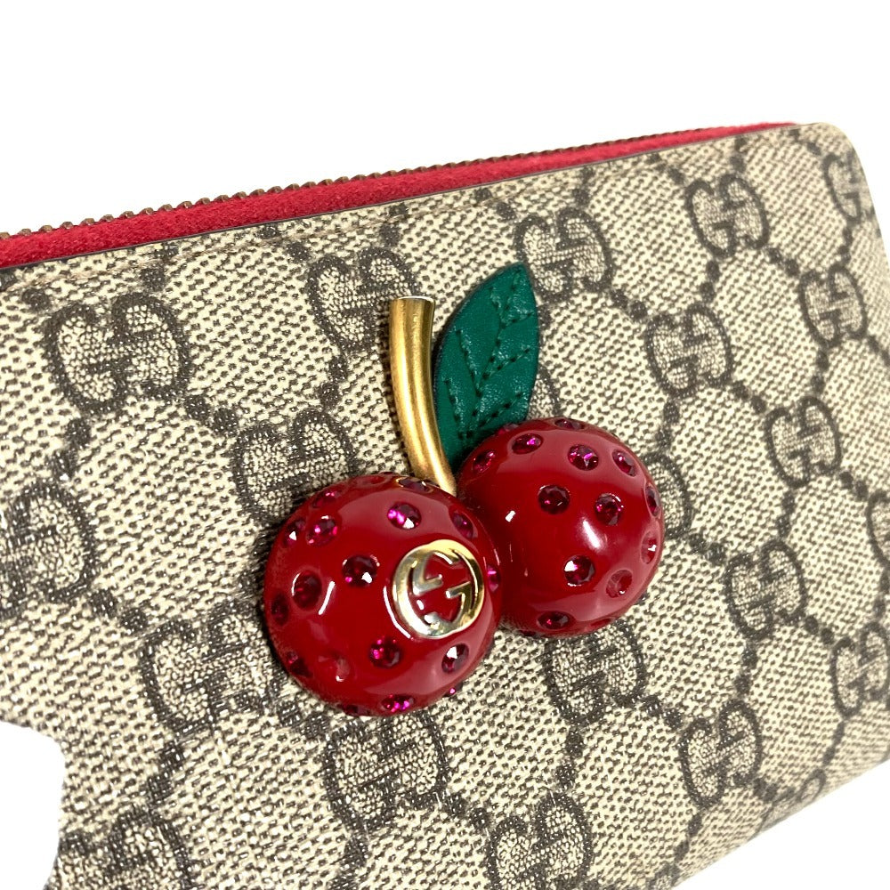 GUCCI 476049 GGスプリーム GG ロゴ チェリー サクランボ ラインストーン ラウンドファスナー ロングウォレット 長財布 GGスプリームキャンバス ユニセックス レッド
