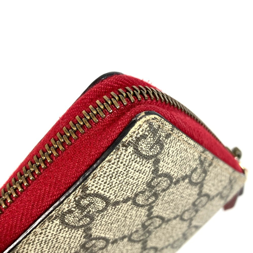 GUCCI 476049 GGスプリーム GG ロゴ チェリー サクランボ ラインストーン ラウンドファスナー ロングウォレット 長財布 GGスプリームキャンバス ユニセックス レッド