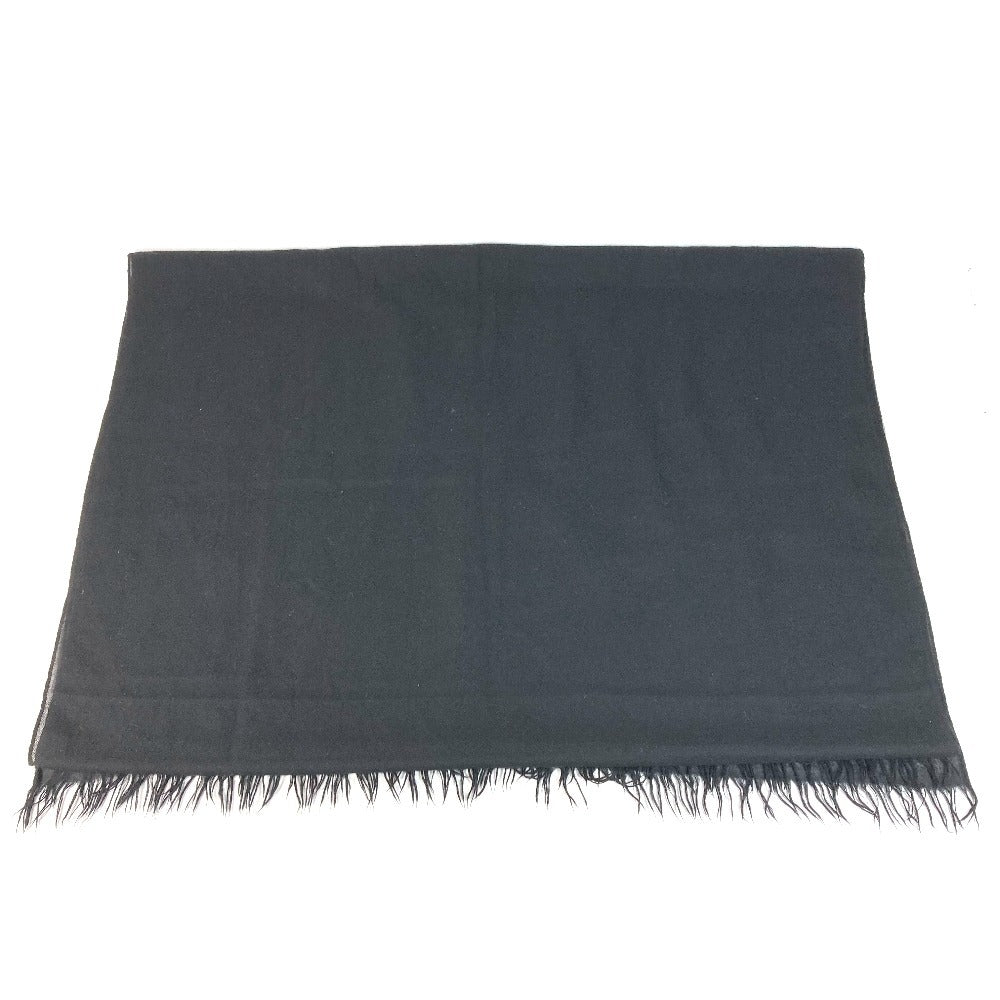 CHANEL Bicolor Logo Fringe Muffler Shawl Large Stole Cashmere Unisex Black