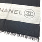 CHANEL Bicolor Logo Fringe Muffler Shawl Large Stole Cashmere Unisex Black