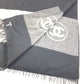 CHANEL Bicolor Logo Fringe Muffler Shawl Large Stole Cashmere Unisex Black