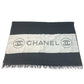 CHANEL Bicolor Logo Fringe Muffler Shawl Large Stole Cashmere Unisex Black