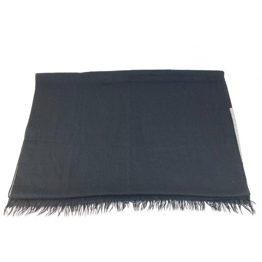CHANEL Bicolor Logo Fringe Muffler Shawl Large Stole Cashmere Unisex Black