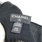 CHANEL Bicolor Logo Fringe Muffler Shawl Large Stole Cashmere Unisex Black