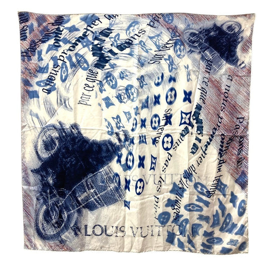 LOUIS VUITTON ロゴ スカーフ シルク ユニセックス ブルー
