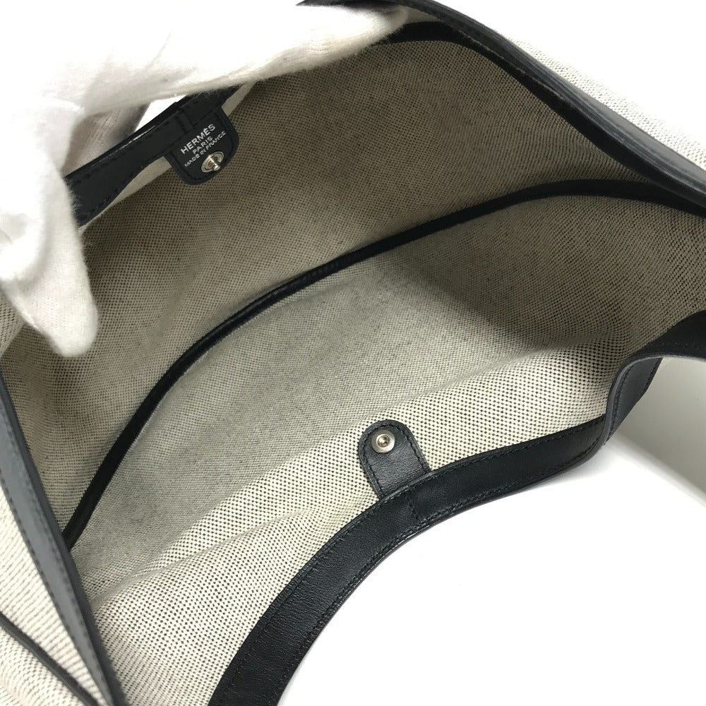 HERMES Sac Roulis MM Shoulder Bag Leather/Canvas Unisex Navy