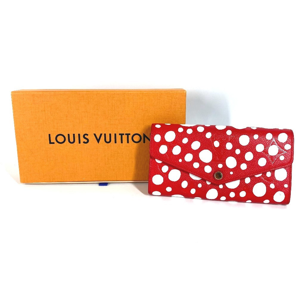 LOUIS VUITTON M81909 Monogram LV x YK Yayoi Kusama Portefeuille Sarah NM Kusama Yayoi Dots ลายจุด กระเป๋าสตางค์แบบพับสองทบมีฝาพับ หนังแท้ ยูนิเซ็กส์ สีแดง