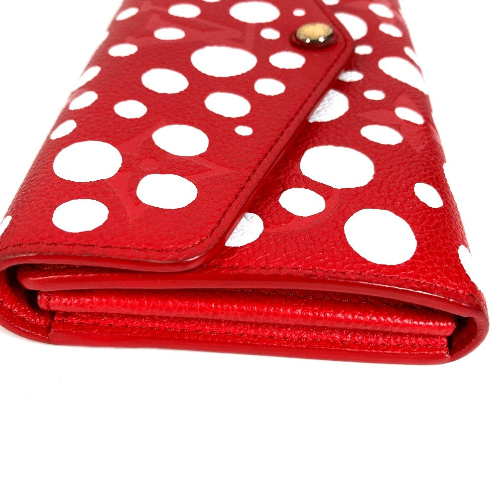 LOUIS VUITTON M81909 Monogram LV x YK Yayoi Kusama Portefeuille Sarah NM Kusama Yayoi Dots ลายจุด กระเป๋าสตางค์แบบพับสองทบมีฝาพับ หนังแท้ ยูนิเซ็กส์ สีแดง