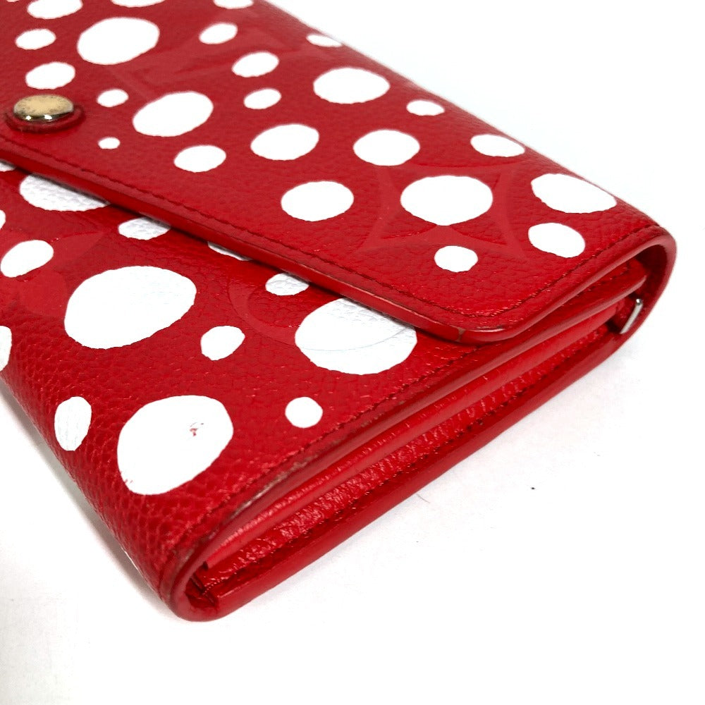 LOUIS VUITTON M81909 Monogram LV x YK Yayoi Kusama Portefeuille Sarah NM Kusama Yayoi Dots ลายจุด กระเป๋าสตางค์แบบพับสองทบมีฝาพับ หนังแท้ ยูนิเซ็กส์ สีแดง