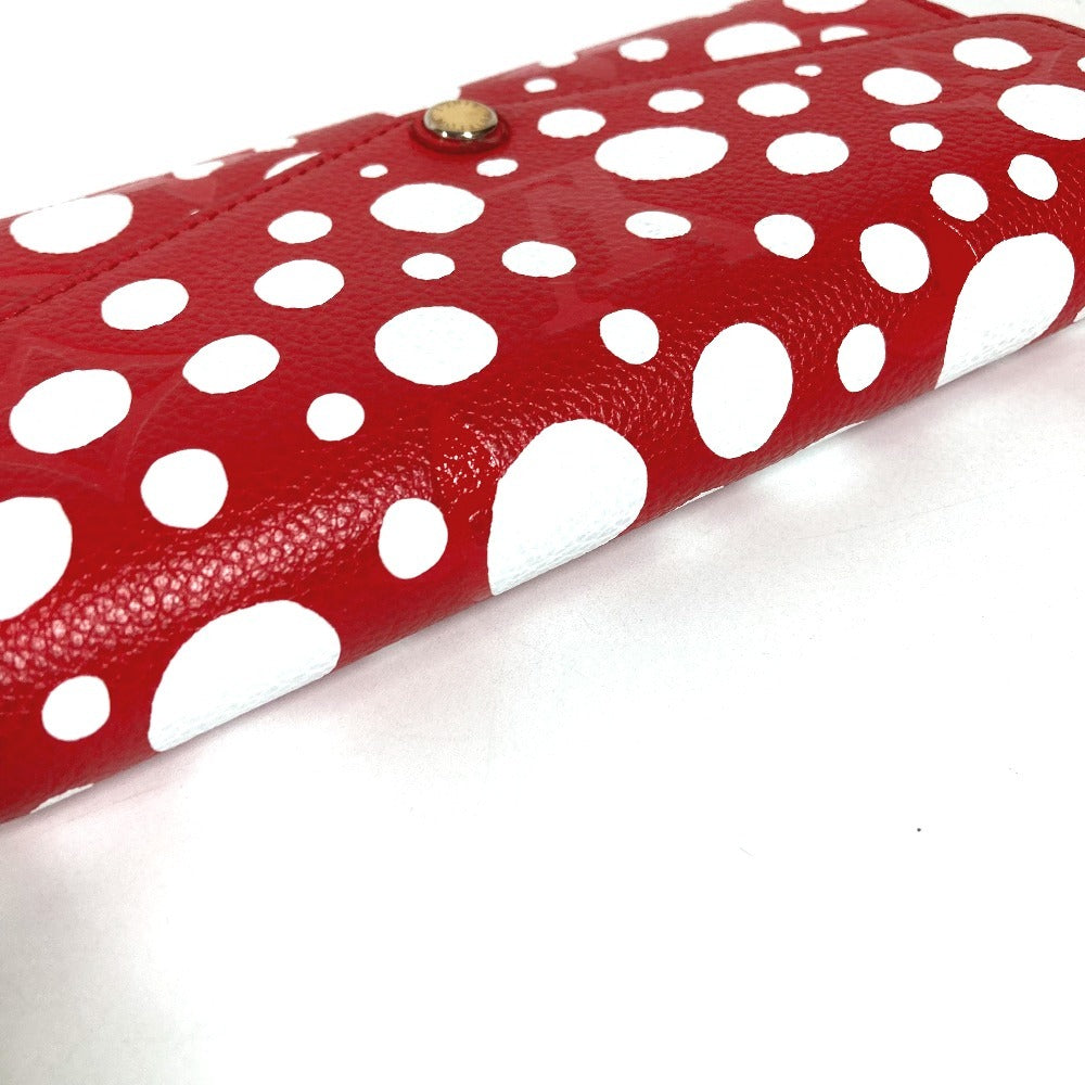 LOUIS VUITTON M81909 Monogram LV x YK Yayoi Kusama Portefeuille Sarah NM Kusama Yayoi Dots ลายจุด กระเป๋าสตางค์แบบพับสองทบมีฝาพับ หนังแท้ ยูนิเซ็กส์ สีแดง