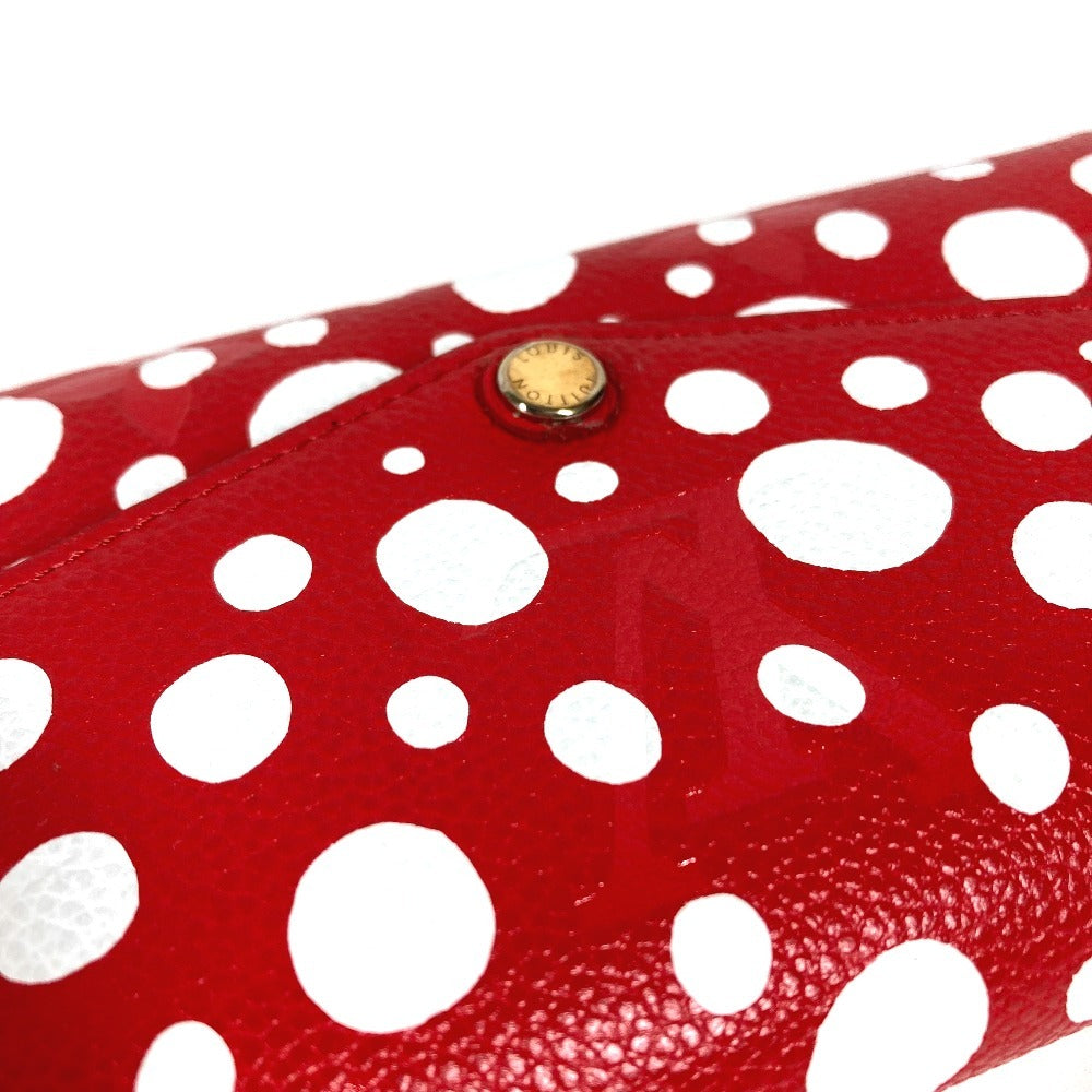LOUIS VUITTON M81909 Monogram LV x YK Yayoi Kusama Portefeuille Sarah NM Kusama Yayoi Dots ลายจุด กระเป๋าสตางค์แบบพับสองทบมีฝาพับ หนังแท้ ยูนิเซ็กส์ สีแดง
