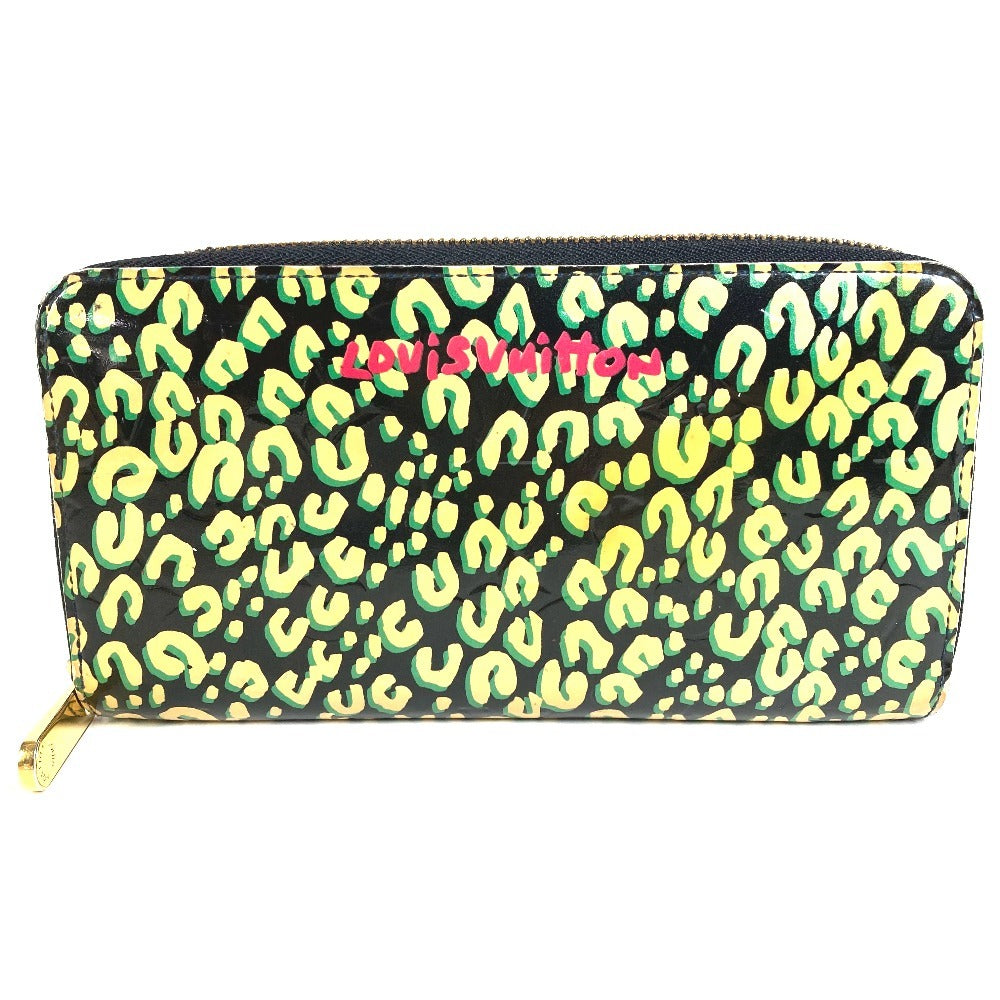 LOUIS VUITTON M91475 Vernis Leopard ลายเสือดาว Zippy Wallet กระเป๋าสตางค์ใบยาว มีซิปรอบ หนังแก้ว ยูนิเซ็กส์ สีดำ