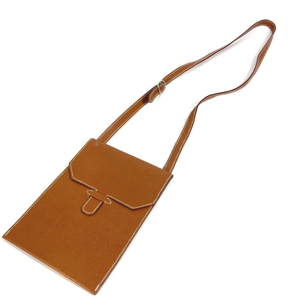 HERMES กระเป๋าสะพายข้างวินเทจ Amerie แบบเฉียง กระเป๋าสะพายข้างมีฝาปิด หนัง ยูนิเซ็กส์ สีน้ำตาล