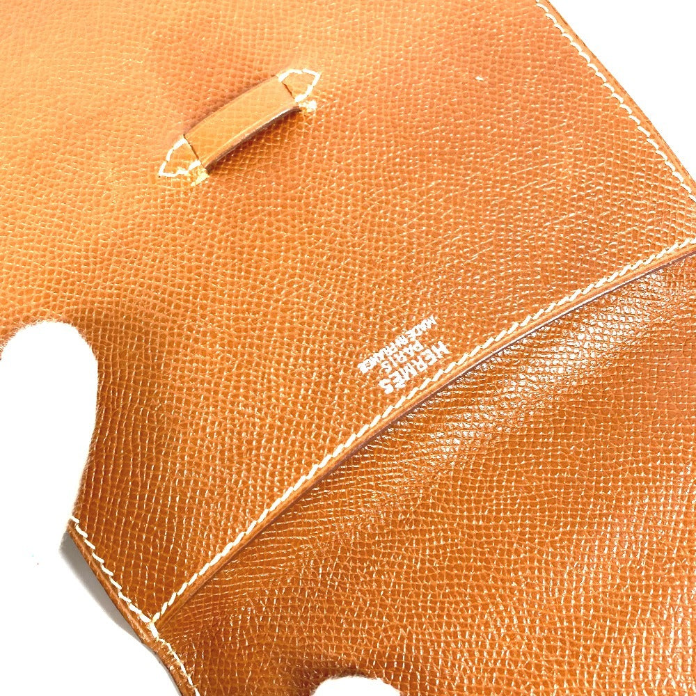 HERMES กระเป๋าสะพายข้างวินเทจ Amerie แบบเฉียง กระเป๋าสะพายข้างมีฝาปิด หนัง ยูนิเซ็กส์ สีน้ำตาล