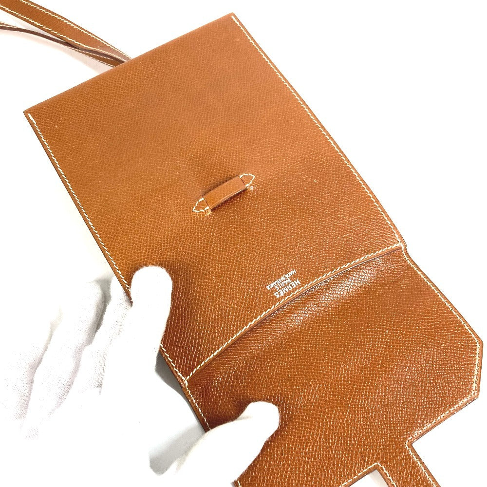 HERMES กระเป๋าสะพายข้างวินเทจ Amerie แบบเฉียง กระเป๋าสะพายข้างมีฝาปิด หนัง ยูนิเซ็กส์ สีน้ำตาล