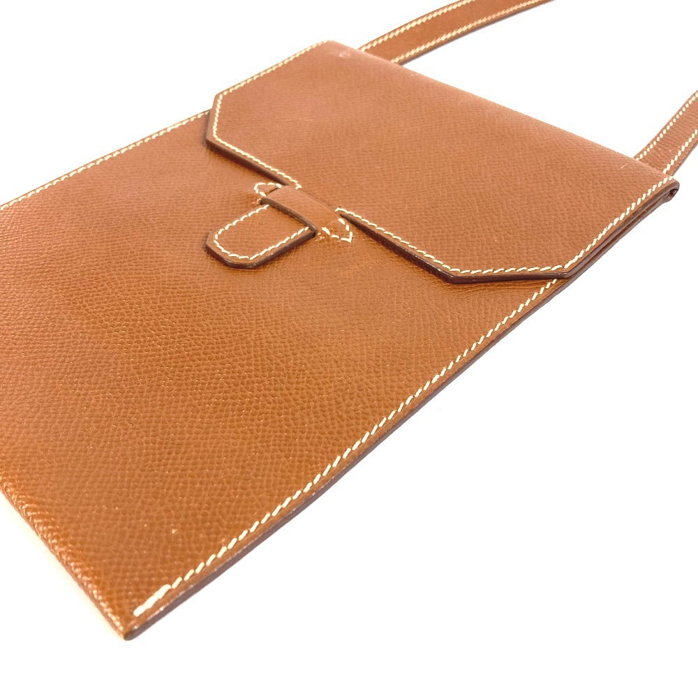 HERMES กระเป๋าสะพายข้างวินเทจ Amerie แบบเฉียง กระเป๋าสะพายข้างมีฝาปิด หนัง ยูนิเซ็กส์ สีน้ำตาล