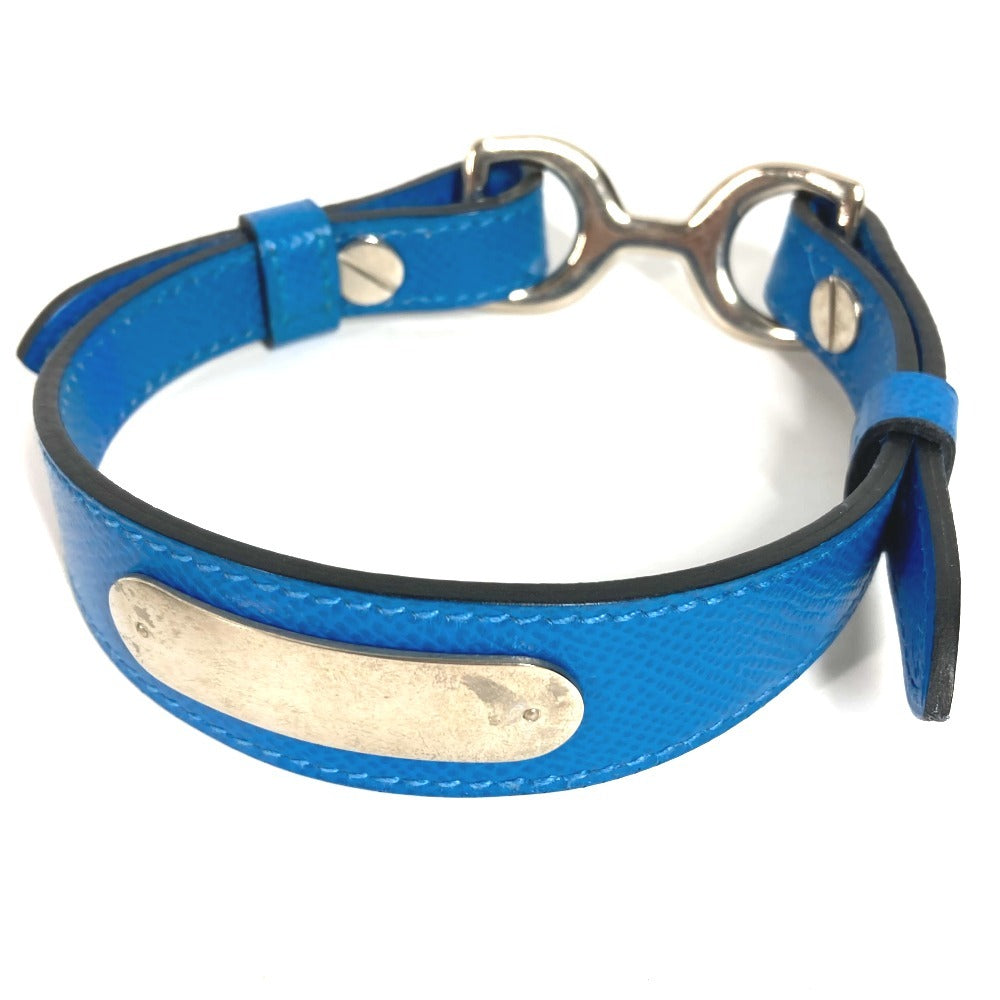 HERMES Pavane Dog Collar & Lead Set, Pair Accessories, Pet Dog, Collar, Leather, Unisex, Blue