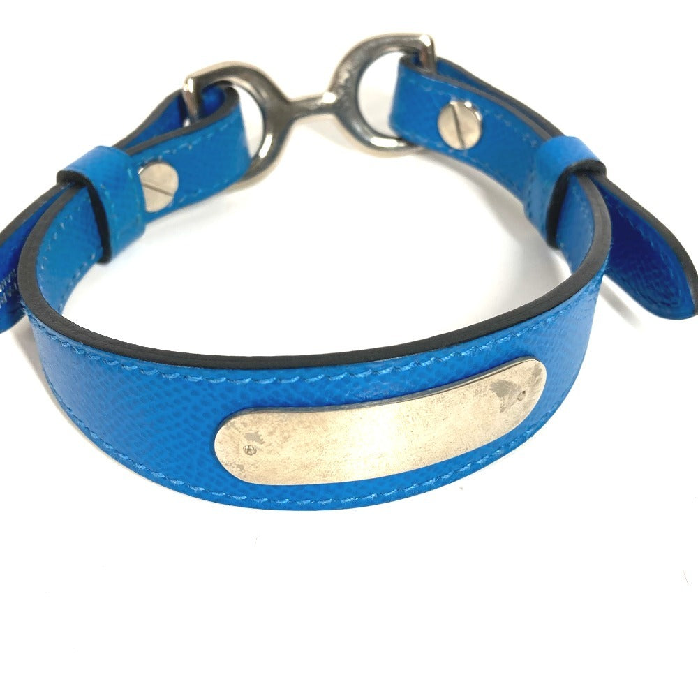 HERMES Pavane Dog Collar & Lead Set, Pair Accessories, Pet Dog, Collar, Leather, Unisex, Blue
