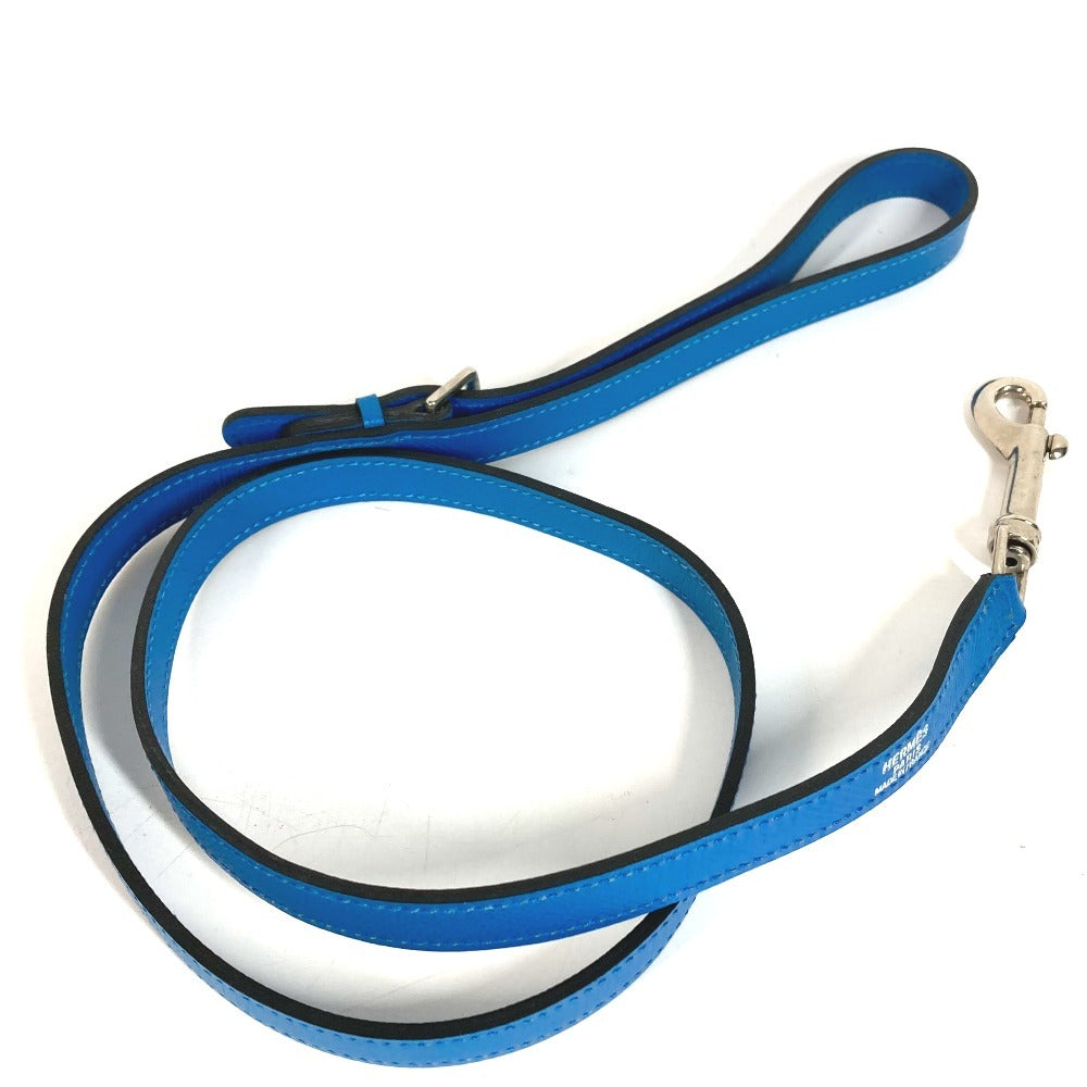 HERMES Pavane Dog Collar & Lead Set, Pair Accessories, Pet Dog, Collar, Leather, Unisex, Blue
