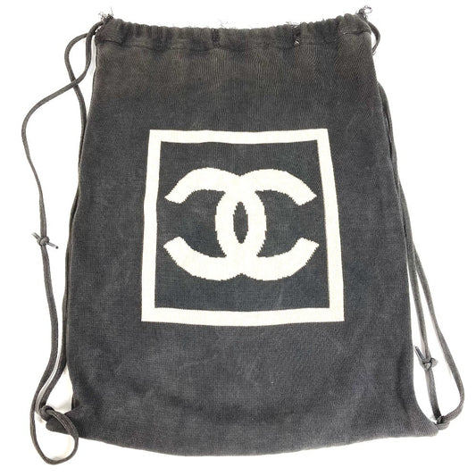 CHANEL スポーツ CC ココマーク ロゴ ナップサック バックパック ニット カバン リュックサック コットン ユニセックス ブラック