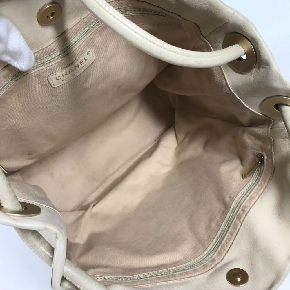 CHANEL Camellia Logo Bag Tote Bag Shoulder Bag Leather Unisex Beige