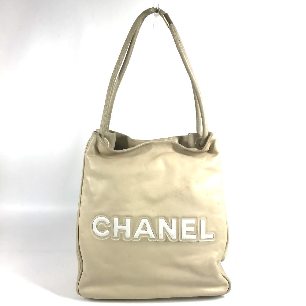 CHANEL Camellia Logo Bag Tote Bag Shoulder Bag Leather Unisex Beige