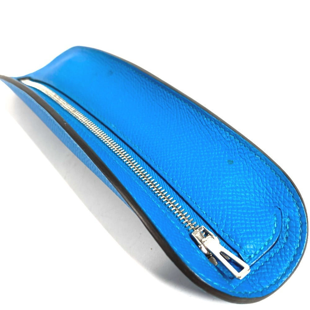 HERMES เซิร์ฟ MM เซิร์ฟ MM กระเป๋าใส่เครื่องสำอาง กล่องดินสอ เครื่องเขียน กล่องดินสอหนัง ใช้ได้ทั้งชายและหญิง สีฟ้า