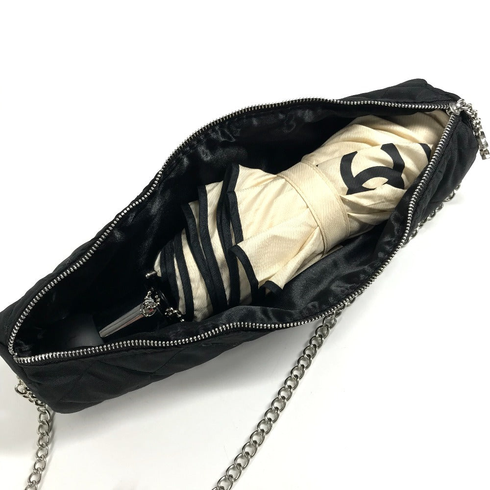 CHANEL CC Coco Mark Bicolor Folding Umbrella with Chain Case, Chain Pouch, Umbrella, Nylon, Unisex, Black