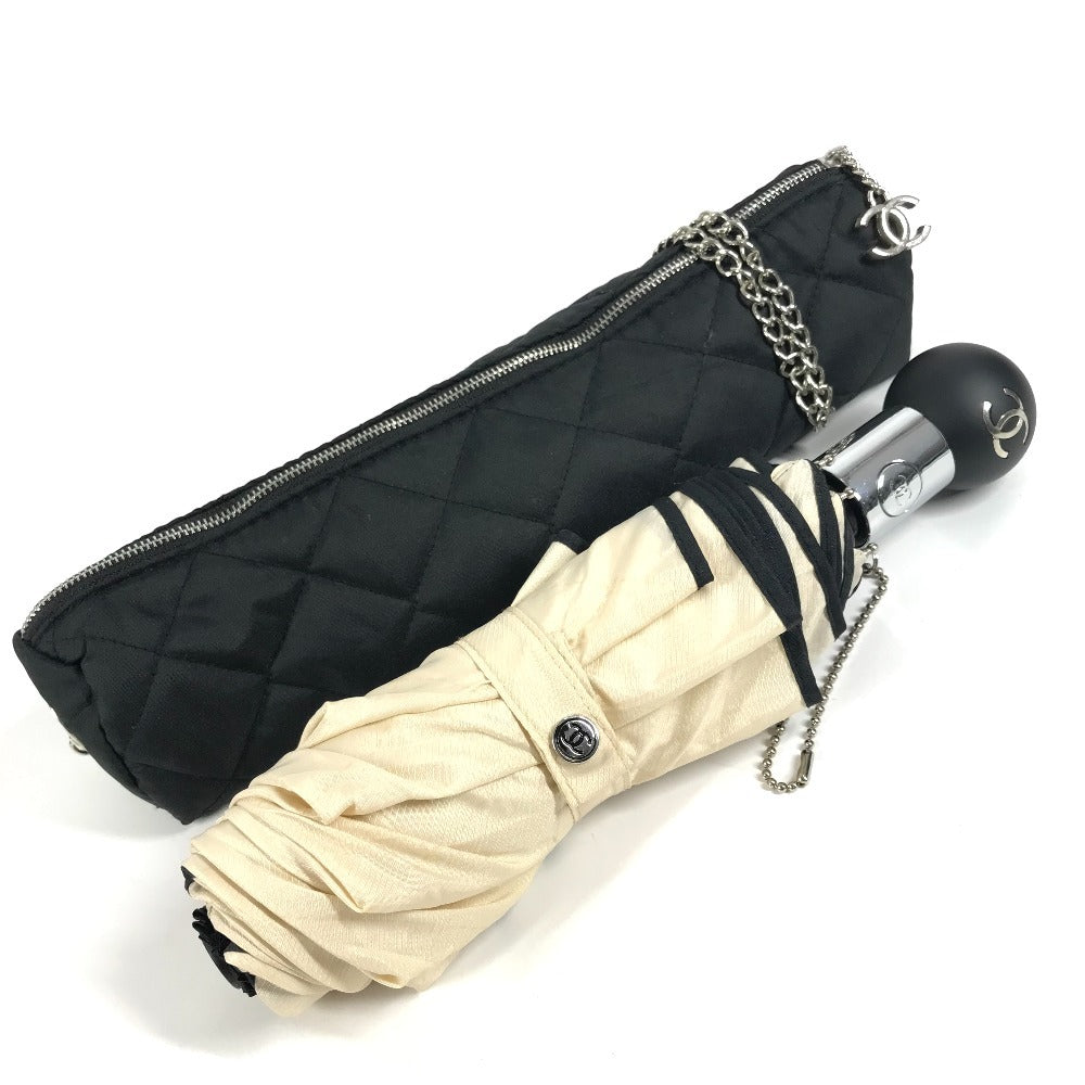 CHANEL CC Coco Mark Bicolor Folding Umbrella with Chain Case, Chain Pouch, Umbrella, Nylon, Unisex, Black