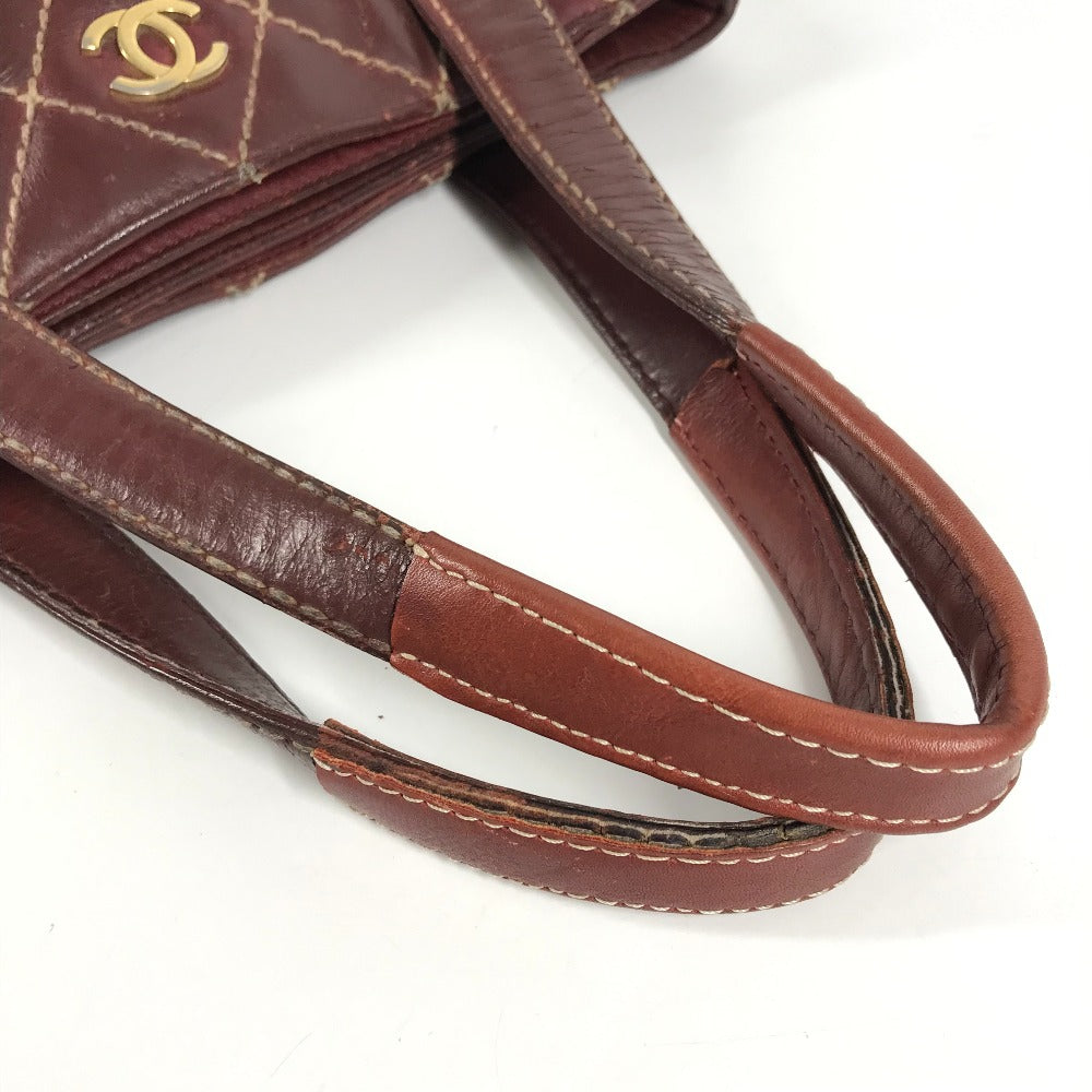 CHANEL Matelasse Quilted Wild Stitch CC Coco Mark Logo Handbag Tote Bag Leather Unisex Wine Red