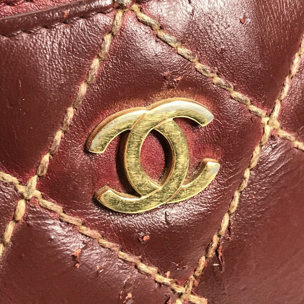 CHANEL Matelasse Quilted Wild Stitch CC Coco Mark Logo Handbag Tote Bag Leather Unisex Wine Red