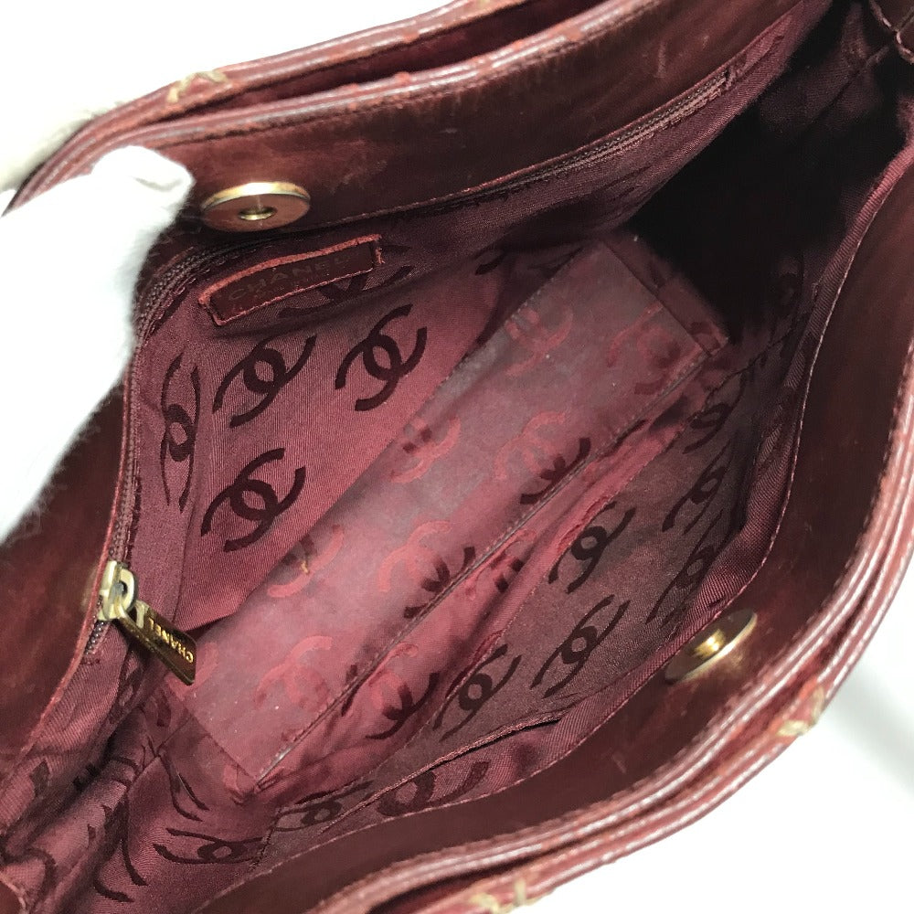 CHANEL Matelasse Quilted Wild Stitch CC Coco Mark Logo Handbag Tote Bag Leather Unisex Wine Red