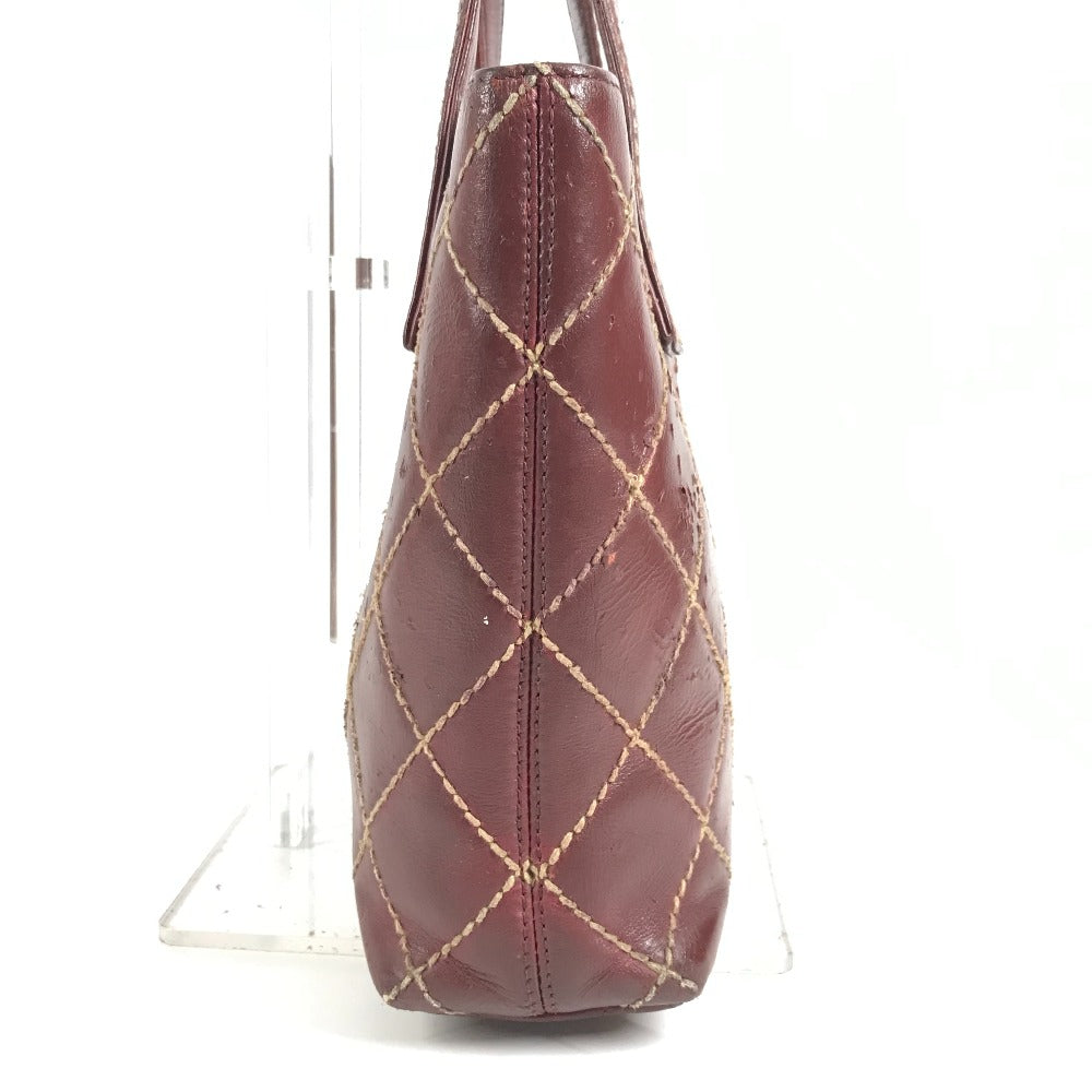 CHANEL Matelasse Quilted Wild Stitch CC Coco Mark Logo Handbag Tote Bag Leather Unisex Wine Red