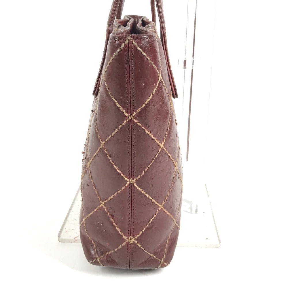 CHANEL Matelasse Quilted Wild Stitch CC Coco Mark Logo Handbag Tote Bag Leather Unisex Wine Red