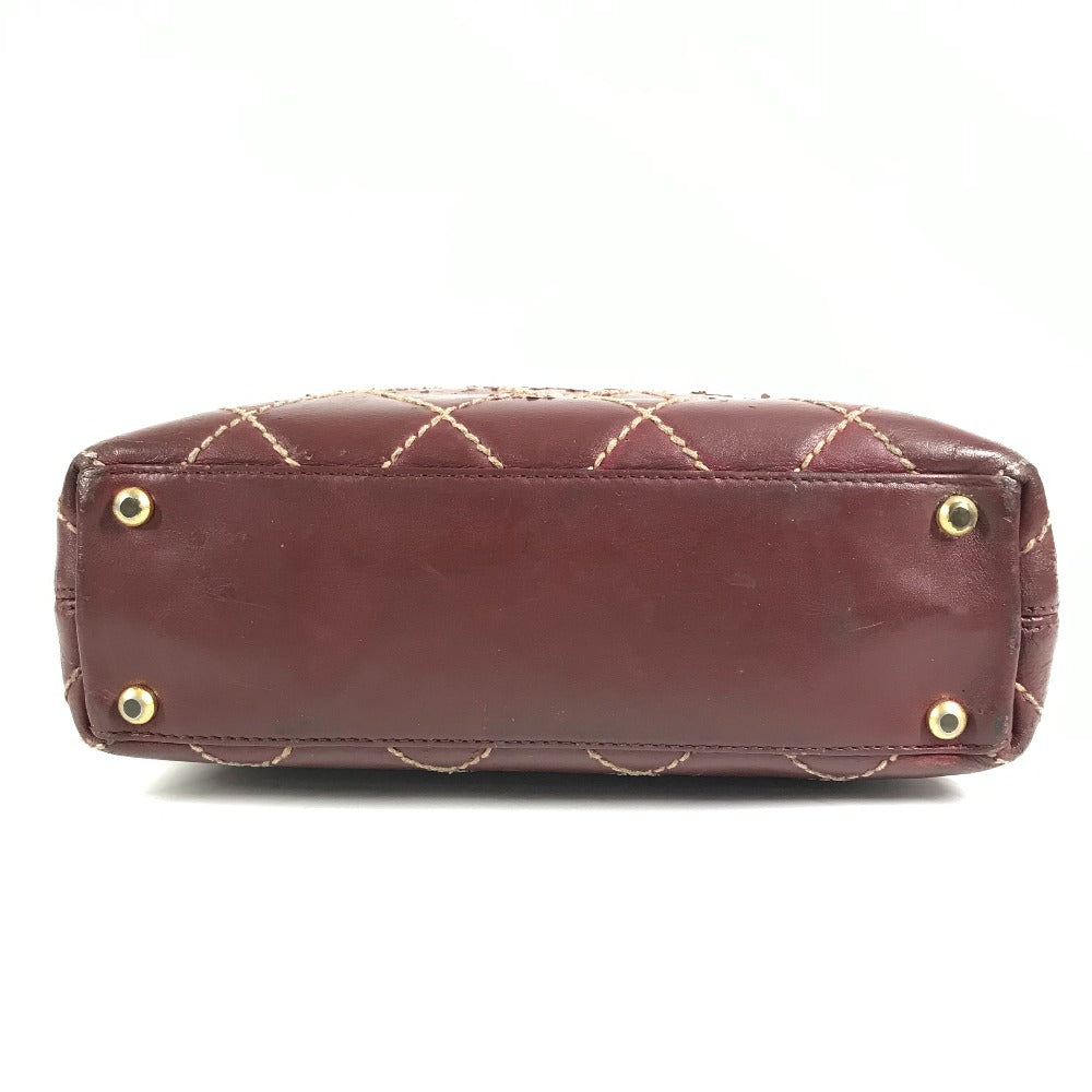 CHANEL Matelasse Quilted Wild Stitch CC Coco Mark Logo Handbag Tote Bag Leather Unisex Wine Red