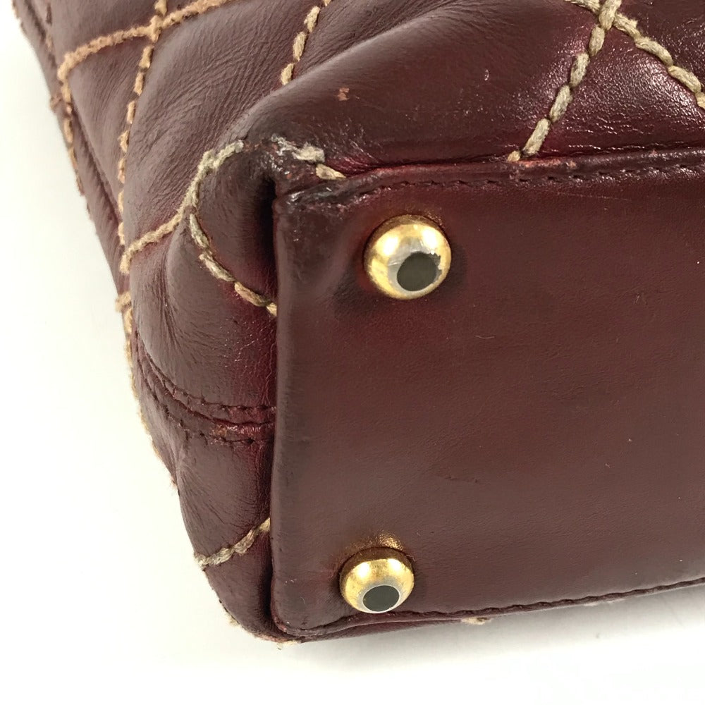 CHANEL Matelasse Quilted Wild Stitch CC Coco Mark Logo Handbag Tote Bag Leather Unisex Wine Red