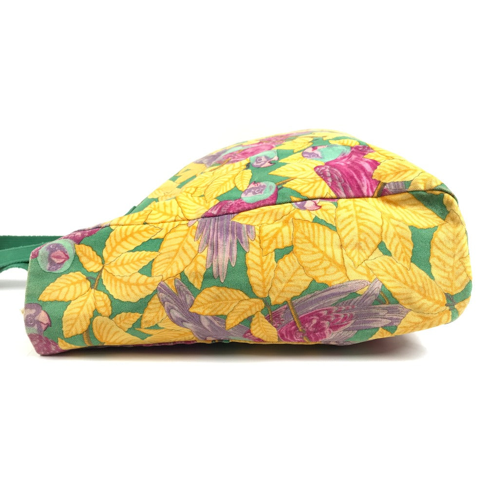 HERMES Vintage Bird Pattern Floral Pattern Bag Tote Bag Shoulder Bag Cotton Unisex Green