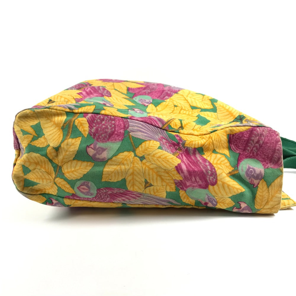 HERMES Vintage Bird Pattern Floral Pattern Bag Tote Bag Shoulder Bag Cotton Unisex Green