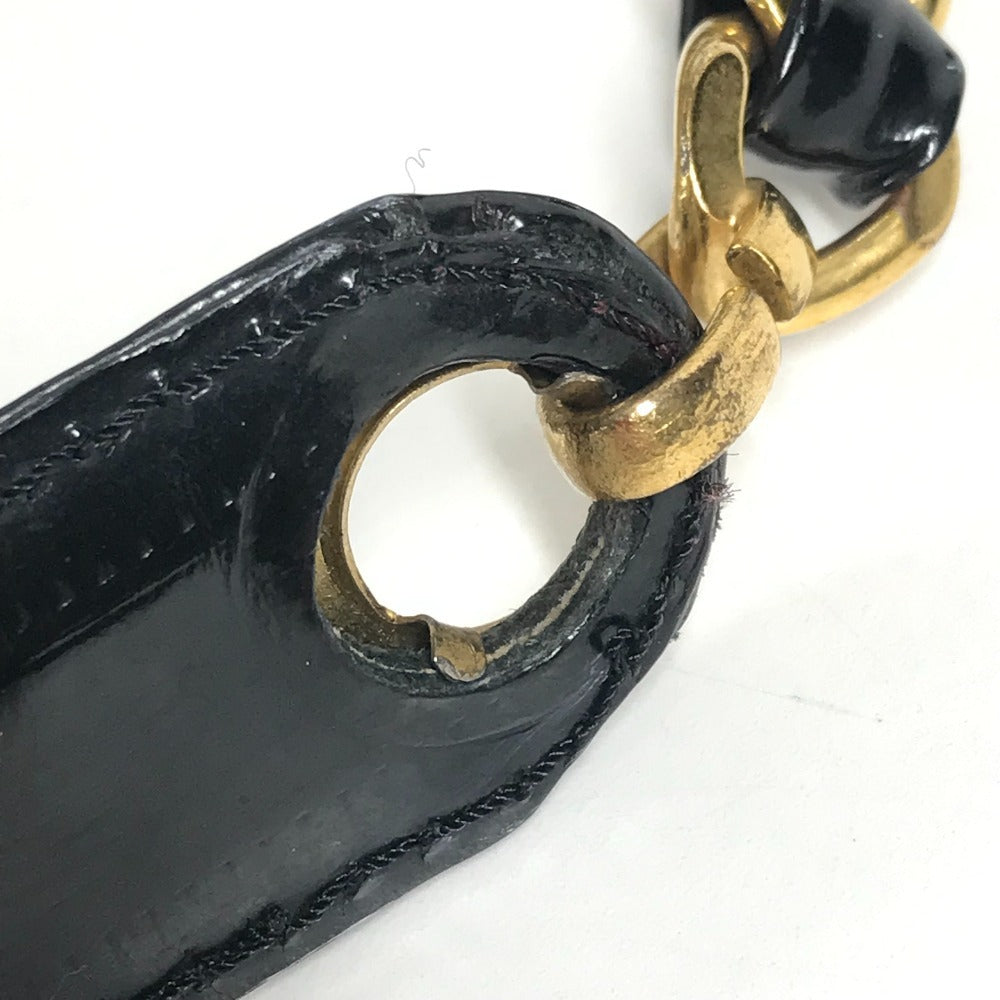 CHANEL ヴィンテージ CC ココマーク ロゴ Wチェーン カバン ハンドバッグ 肩掛け チェーンバッグ ショルダーバッグ パテントレザー レディース ブラック