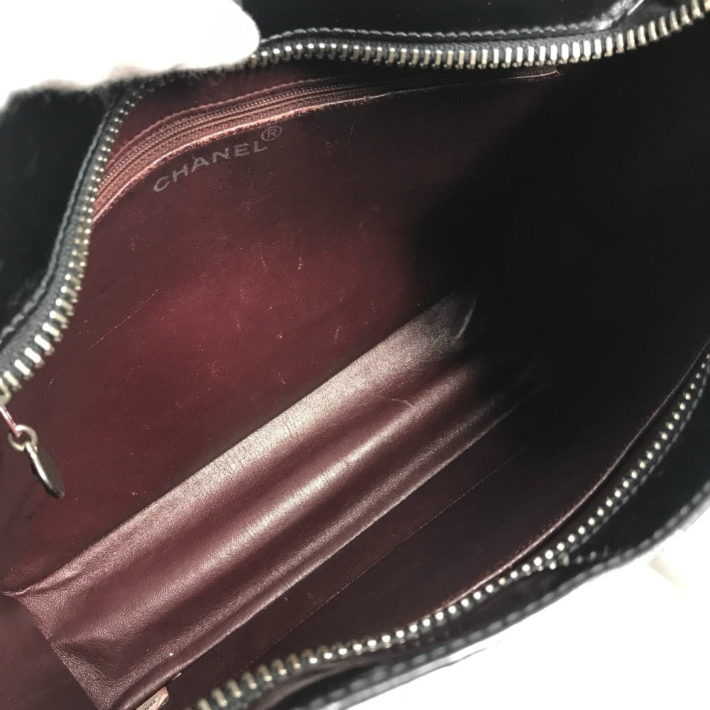 CHANEL ヴィンテージ ロゴ カバン 肩掛け トートバッグ ショルダーバッグ パテントレザー レディース ブラック