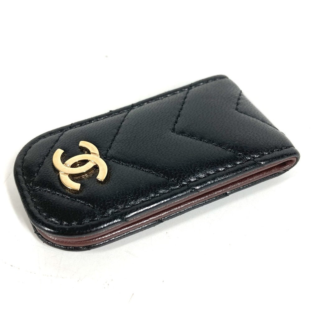 CHANEL CC ココマーク ロゴ Vステッチ 財布 札ばさみ マネークリップ レザー ユニセックス ブラック