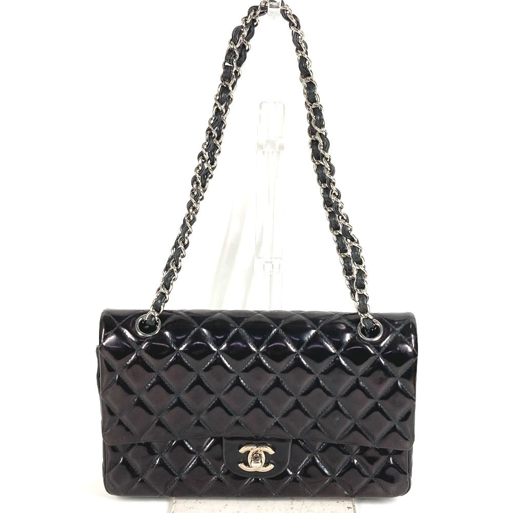 CHANEL キルティング CC ココマーク ロゴ マトラッセ25 マトラッセ 25 カバン フラップ 斜め掛け Wチェーン チェーンバッグ ショルダーバッグ エナメル レディース ブラック